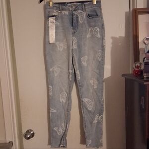 Tinseltown Light Blue Butterfly Skinny Jeans